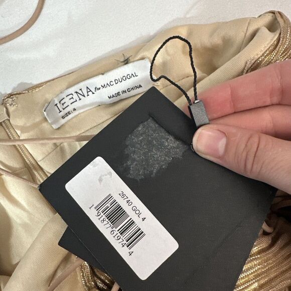 NWT‎ $498 IEENA Mac Duggal [ 4 ] 26740 Ruffle Tiered Lace Up Gown Gold - Picture 6 of 16